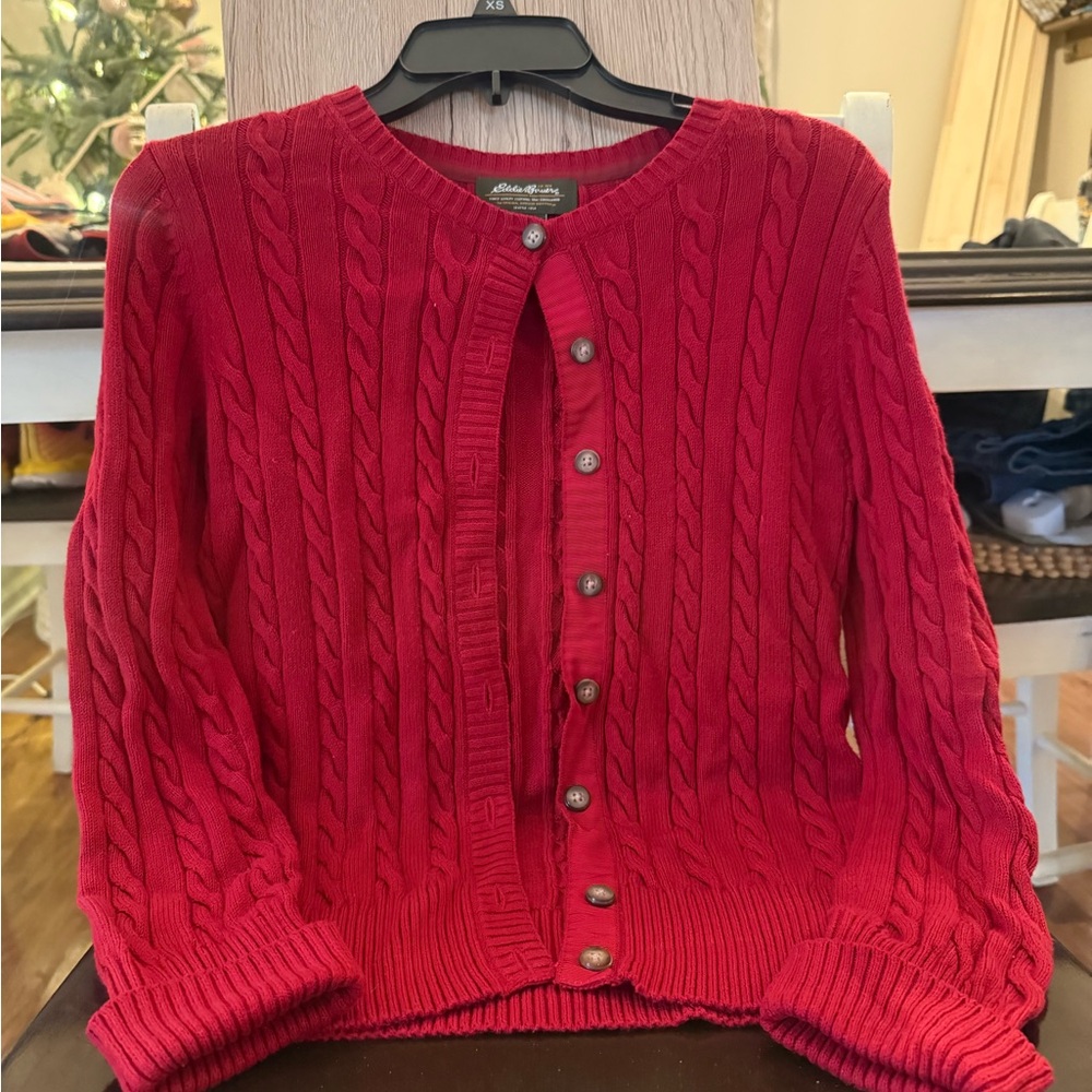 Eddie Bauer Vibrant Red Cable Knit Cardigan
